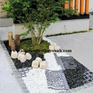 Đẹp hơn với tiểu cảnh sân vườn trang trí bằng sỏi đen bóng