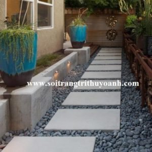 Lối đi trang trí bằng sỏi đen tự nhiên