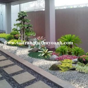 Tiểu cảnh nội thất trang trí bằng sỏi đen tự nhiên