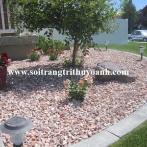 Không gian sân vườn thêm đẹp khi được trang trí bằng sỏi hồng tự nhiên