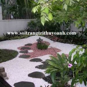 Sỏi hồng tự nhiên trang trí tiểu cảnh sân vườn