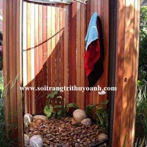 Sỏi đỏ bóng trang trí phòng tắm ngoài trời