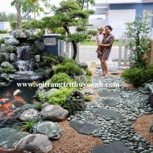 Trang trí tiểu cảnh hồ cá bằng sỏi đen tự nhiên