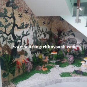 Tạo điểm nhấn cho gầm cầu thang trang trí bằng đá sỏi hồng tự nhiên