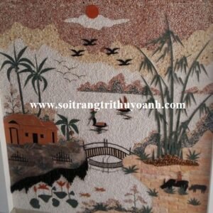 Nghệ thuật tranh tường trang trí bằng đá sỏi hồng tự nhiên