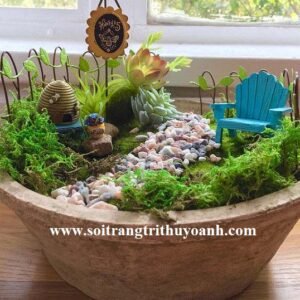 Ngôi nhà thêm đẹp khi dùng sỏi hồng tự nhiên trang trí chậu cây