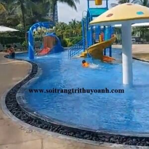 Sỏi đen bóng trang trí xung quanh rãnh tràn bể bơi