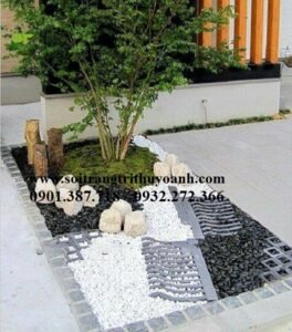 Tiểu cảnh thêm đẹp khi trang trí bằng sỏi đen bóng